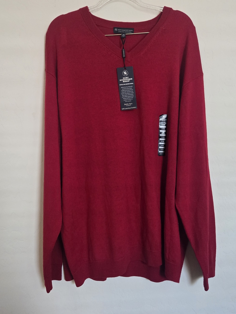 Hart Schaffner Marx Men's V-Neck Sweater in Deep Red